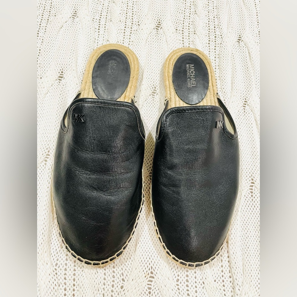 Michael Michael Kors Leather Espadrilles Black Mule Slides Size 8.5